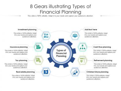 8 gears illustrating types of financial planning