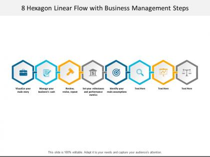 8 hexagon linear flow with business management steps