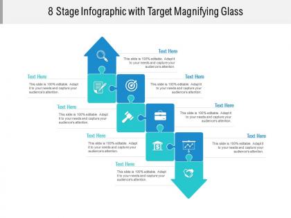 8 stage infographic with target magnifying glass