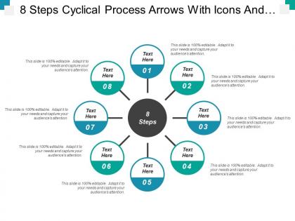8 steps cyclical process arrows with icons and textboxes