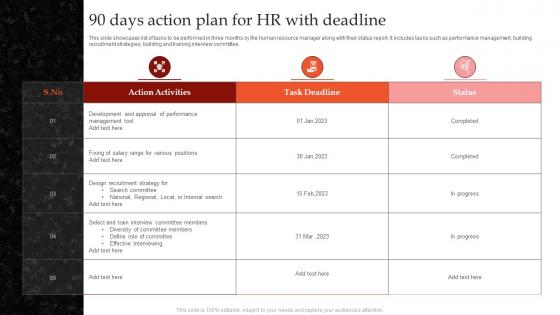 90 Days Action Plan For HR With Deadline