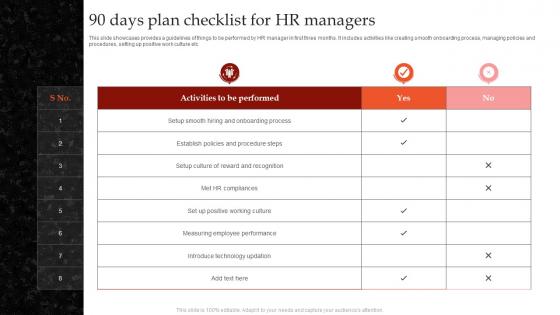 90 Days Plan Checklist For HR Managers