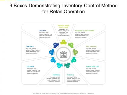 9 boxes demonstrating inventory control method for retail operation