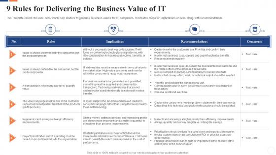 9 rules for delivering the business value of it communicate business value to your stakeholders