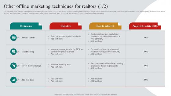 A44 Other Offline Marketing Techniques For Realtors 1 2 Real Estate Marketing Plan To Maximize ROI MKT SS V