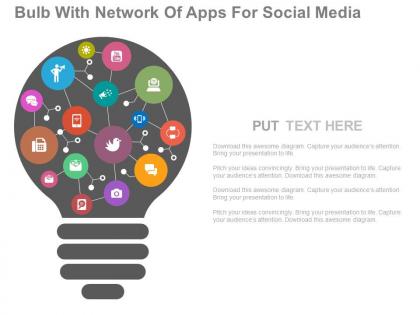 A bulb with network of apps for social media flat powerpoint design