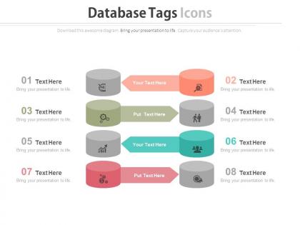 A eight staged database tags and icons flat powerpoint design