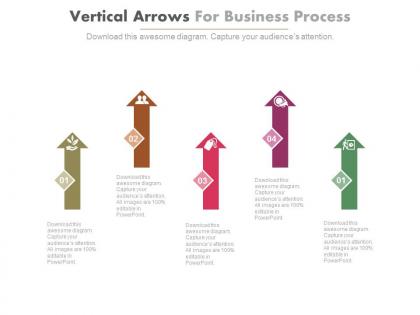 A five vertical arrows for business process flow indication flat powerpoint design