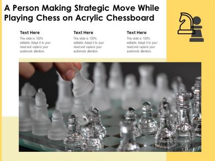 A person making strategic move while playing chess on acrylic chessboard