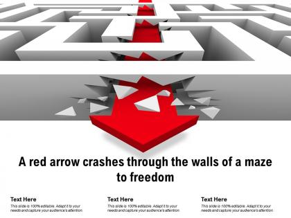 A red arrow crashes through the walls of a maze to freedom ppt powerpoint