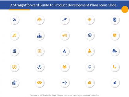 A straightforward guide to product development plans icons slide ppt samples
