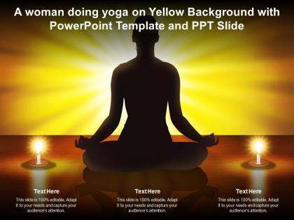 A woman doing yoga on yellow background with powerpoint template and ppt slide
