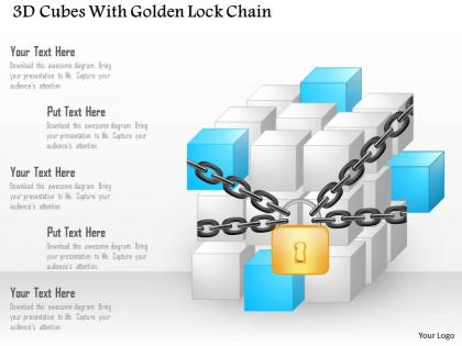 Aa 3d cubes with golden lock chain powerpoint template