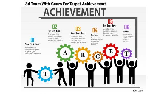 Ab 3d team with gears for target achievement powerpoint templets
