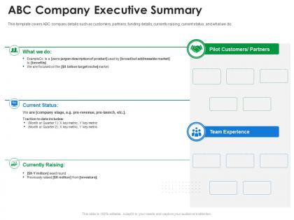 Abc company executive summary seed funding ppt topics