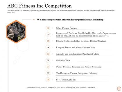 Abc fitness inc competition wellness industry overview ppt outline influencers