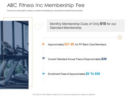Abc fitness inc membership fee health and fitness clubs industry ppt designs