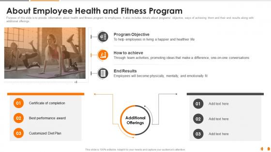 About employee health and fitness playbook ppt information icons