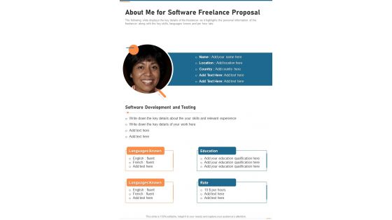 About Me For Software Freelance Proposal One Pager Sample Example Document