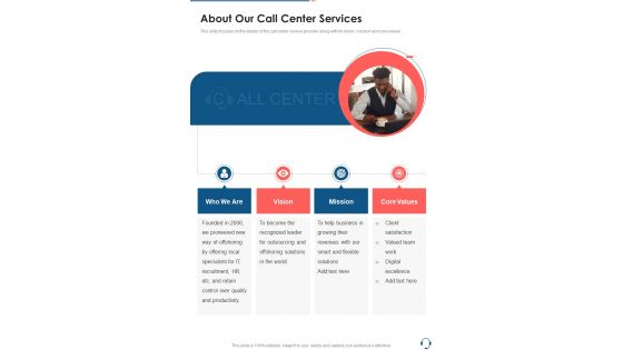 About Our Call Center Services One Pager Sample Example Document