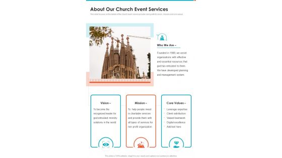 About Our Church Event Services One Pager Sample Example Document