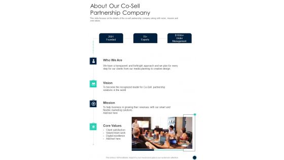About Our Co Sell Partnership Company One Pager Sample Example Document