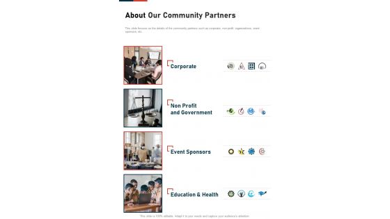 About Our Community Partners One Pager Sample Example Document