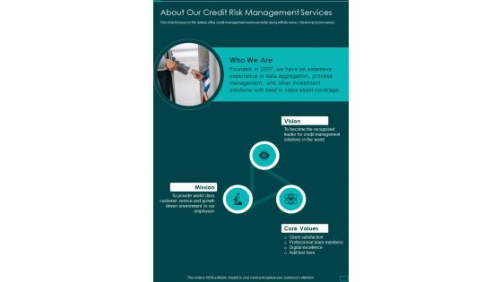 About Our Credit Risk Management Services One Pager Sample Example Document