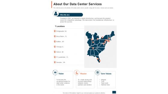 About Our Data Center Services One Pager Sample Example Document