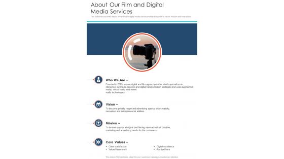 About Our Film And Digital Media Services One Pager Sample Example Document