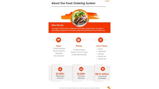 About Our Food Ordering System One Pager Sample Example Document