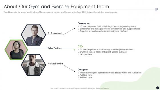 About Our Gym And Exercise Equipment Team Ppt Summary Clipart
