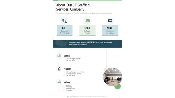 About Our IT Staffing Services Company One Pager Sample Example Document