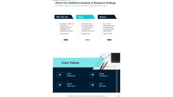 About Our Statistical Analysis Of Research Findings One Pager Sample Example Document