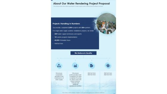 About Our Water Rendering Project Proposal One Pager Sample Example Document