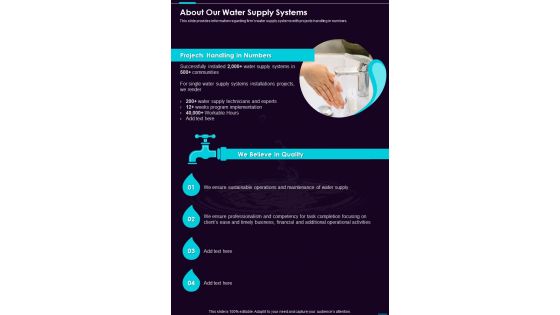 About Our Water Supply Systems One Pager Sample Example Document