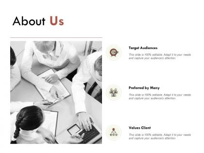 About us about us target audiences preferred by many c532 ppt powerpoint presentation file design inspiration