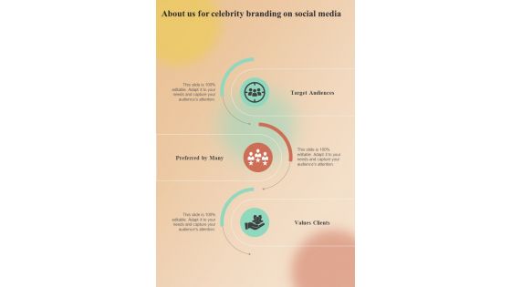 About Us Celebrity Branding On Social Media One Pager Sample Example Document