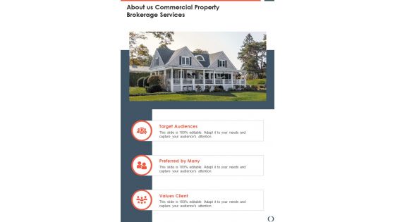 About Us Commercial Property Brokerage Services One Pager Sample Example Document