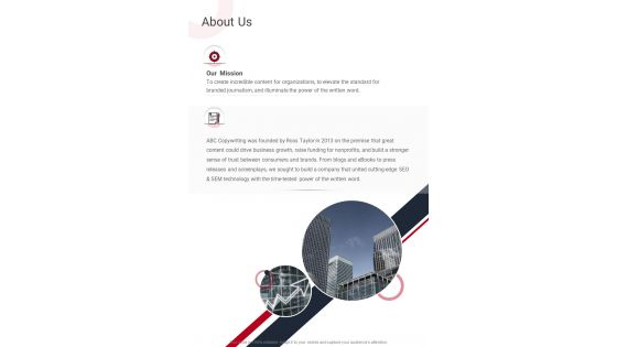 About Us Copywriting Services Proposal One Pager Sample Example Document