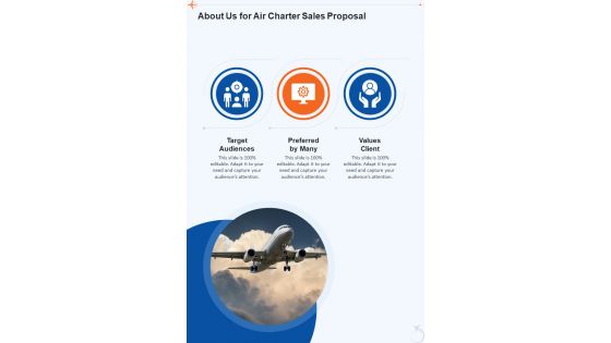 About Us For Air Charter Sales Proposal One Pager Sample Example Document