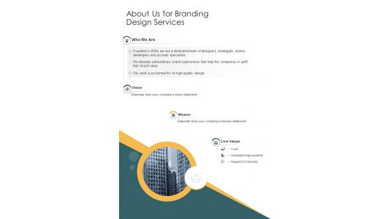 About Us For Branding Design Services One Pager Sample Example Document