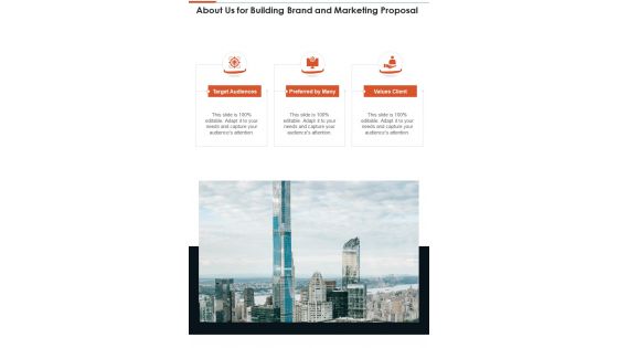 About Us For Building Brand And Marketing Proposal One Pager Sample Example Document