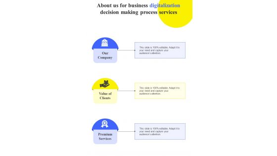 About Us For Business Digitalization Decision Making One Pager Sample Example Document