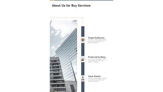 About Us For Buy Services Buy Proposal One Pager Sample Example Document