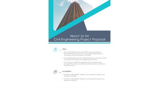 About Us For Civil Engineering Project Proposal One Pager Sample Example Document