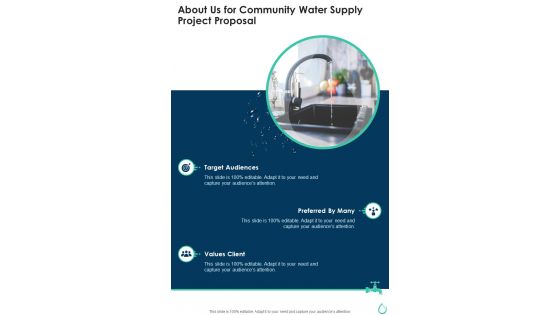 About Us For Community Water Supply Project Proposal One Pager Sample Example Document