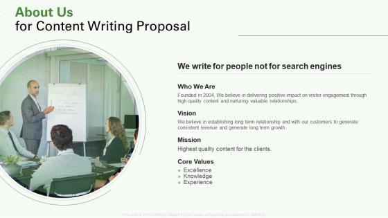 About us for content writing proposal ppt formats