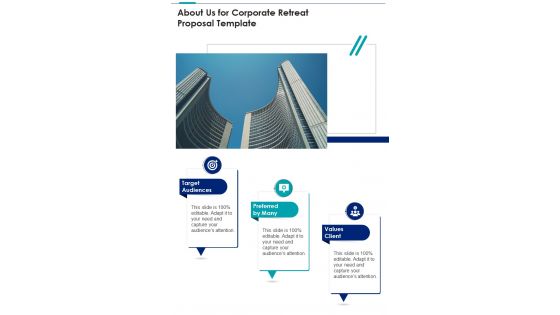 About Us For Corporate Retreat Proposal Template One Pager Sample Example Document