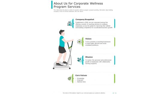 About Us For Corporate Wellness Program Services One Pager Sample Example Document